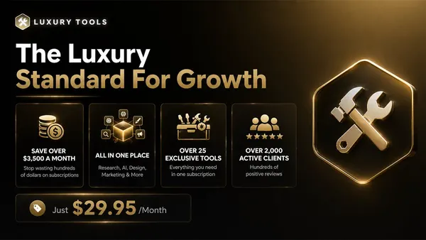 Promotional cover image for Luxury Extras, Luxury Tools' shared-access bundle of ecommerce and AI apps.