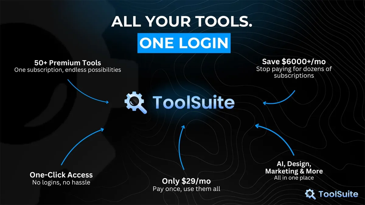 Promotional cover image for ToolSuite VIP Access, a shared-access bundle of 50+ premium tools.
