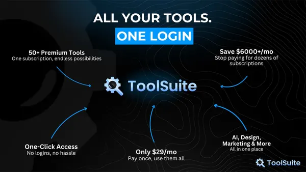 Promotional cover image for ToolSuite VIP Access, a shared-access bundle of 50+ premium tools.